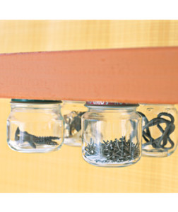 staorage jars under shelf