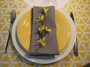 gray, yellow, white, table, linens, Spring, 2014