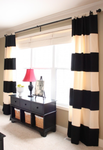 curtains, bold, stripes, black and white