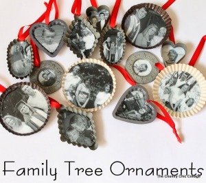 family tree, ornaments, photos, country chic cottage