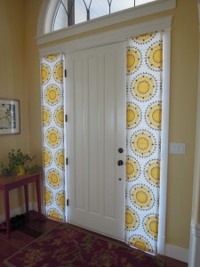 roman shades, yellow, door, entry