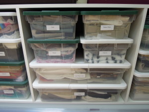 fabric storage, sewing room