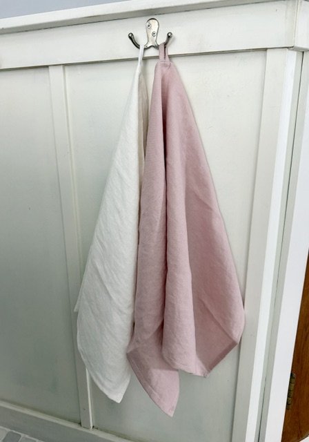 linen towels, white and pink