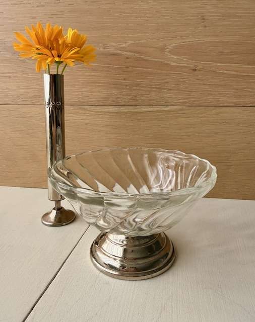 silver bud vase and candy dish
